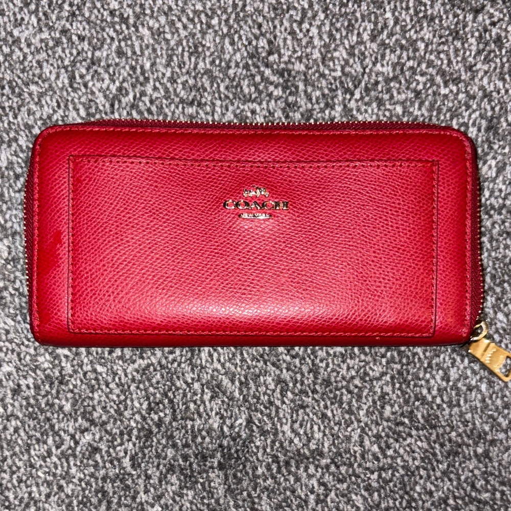 Coach Cherry Red Leather Zip Wallet